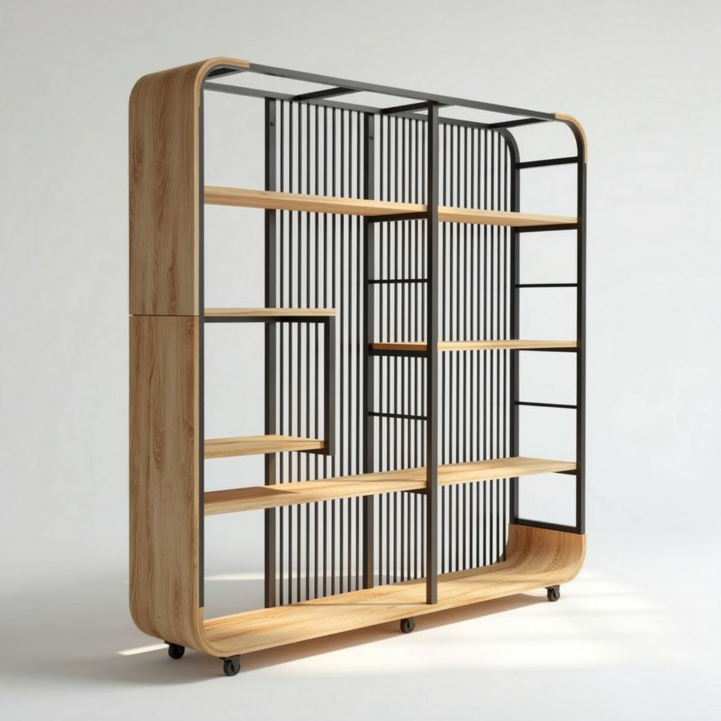 Wooden and metal bookshelf with open shelving design for living room 150 x 30 x 180cm