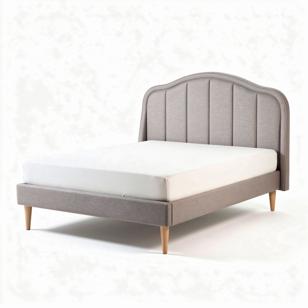 Upholstered bed frame with wood legs in gray color size 200 x 160 x 100cm