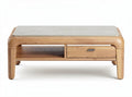 Wooden coffee table with marble top and storage drawer 120 x 60 x 40cm