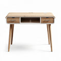 Wooden desk with two drawers and open shelf in natural finish 120 x 60 x 75cm