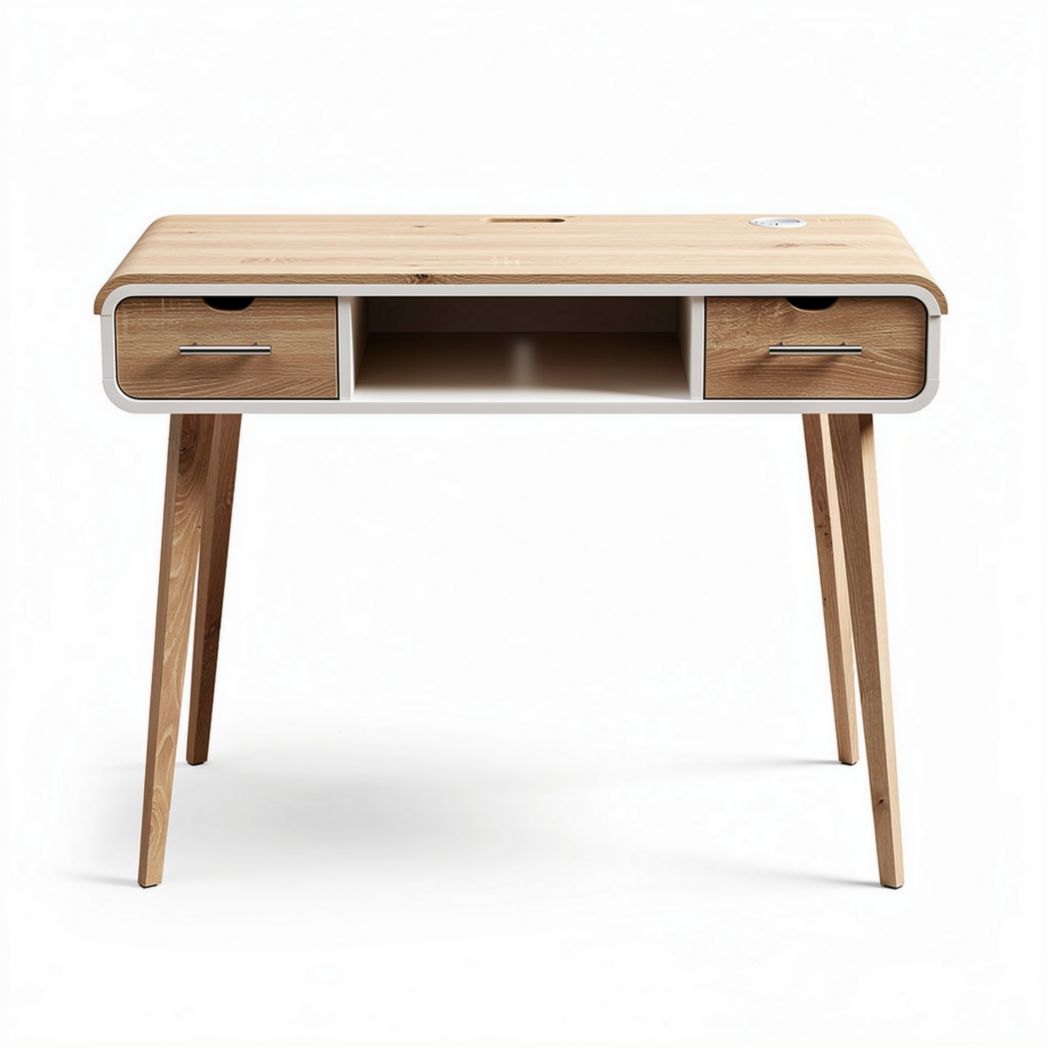 Wooden desk with two drawers and open shelf in natural finish 120 x 60 x 75cm