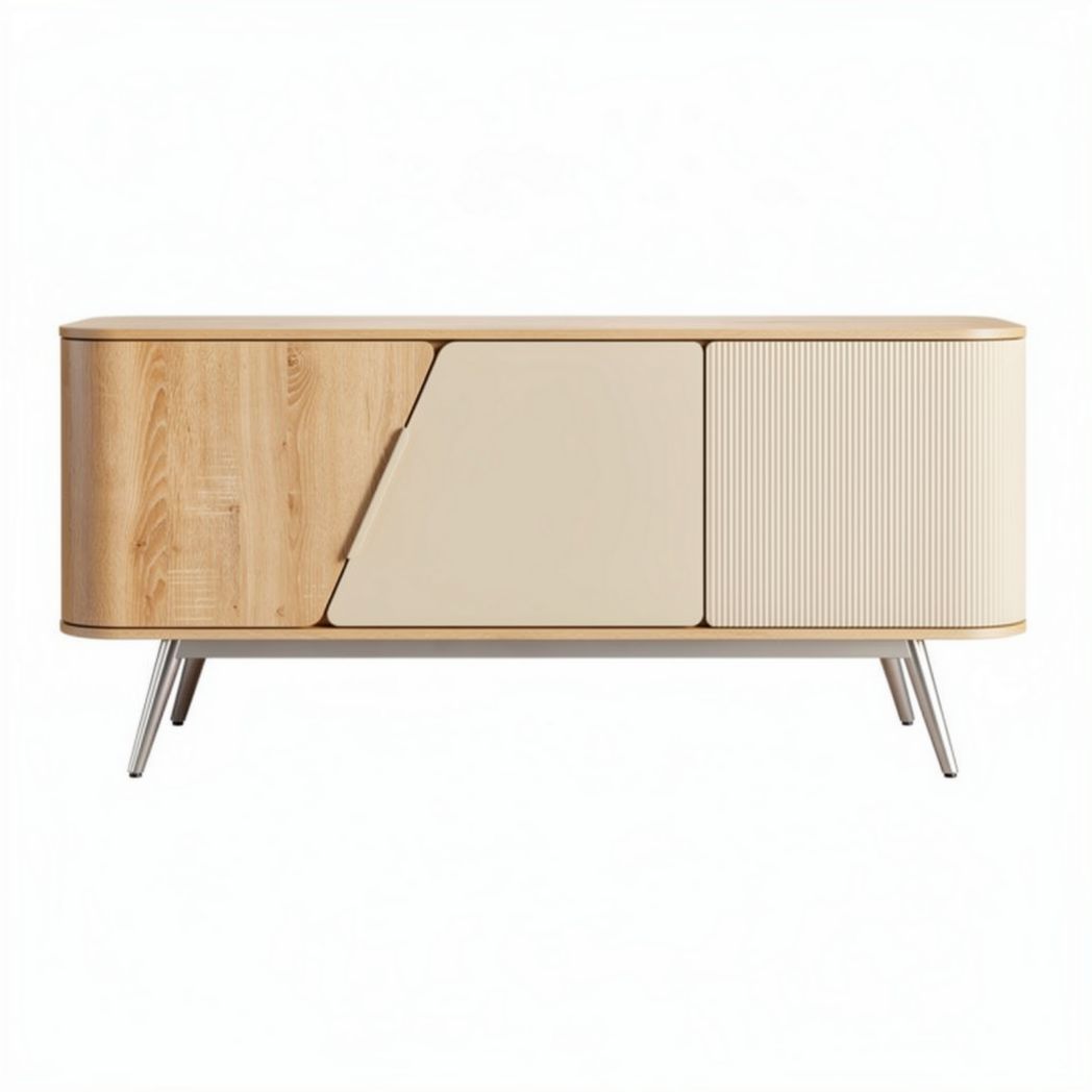 Modern wooden sideboard with storage compartments and metal legs 150 x 40 x 50cm