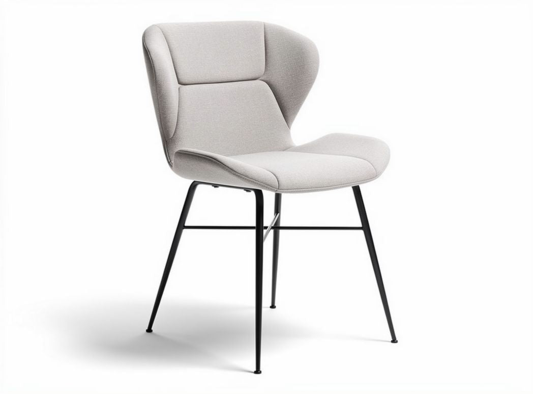 Upholstered dining chair in light gray fabric with black metal legs 45 x 55 x 80cm