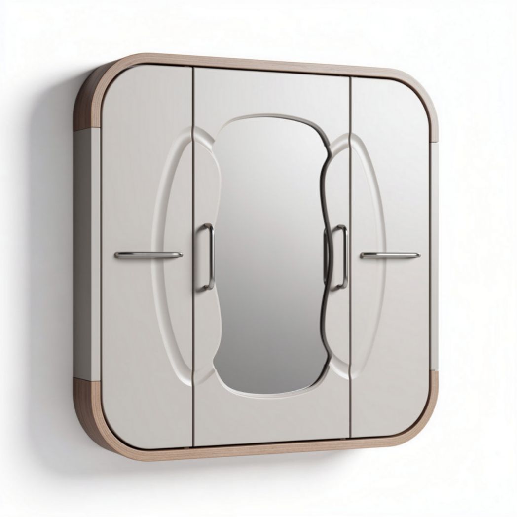 Bathroom medicine cabinet with mirrored doors and wooden accents 60 x 60 x 15cm