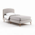Queen size upholstered bed frame with padded headboard and wooden legs