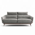 Modern grey upholstered sofa with wooden base and chrome legs 200 x 85 x 85cm