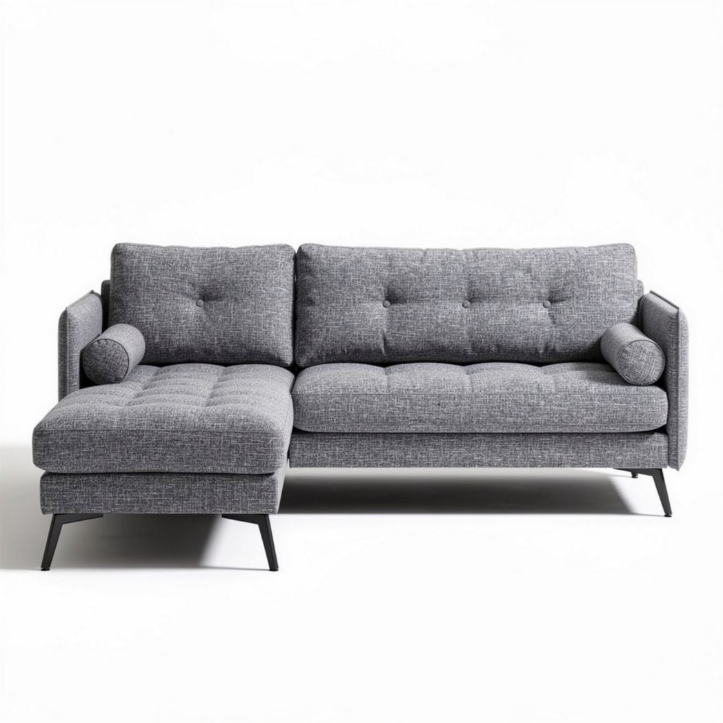 Gray fabric sectional sofa with chaise lounge 220 x 85 x 85cm