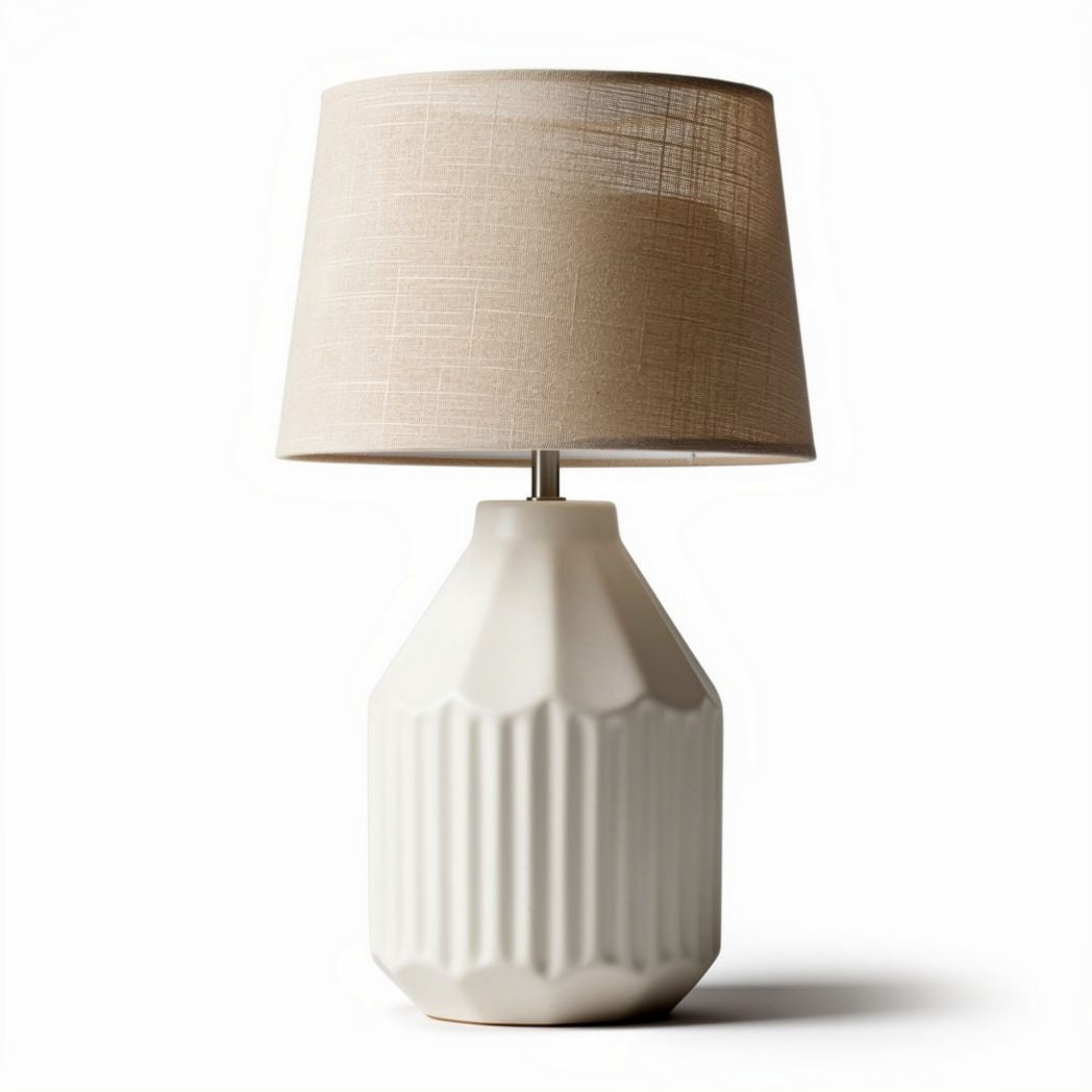 White ceramic table lamp with linen shade 30 x 30 x 45cm for home decor