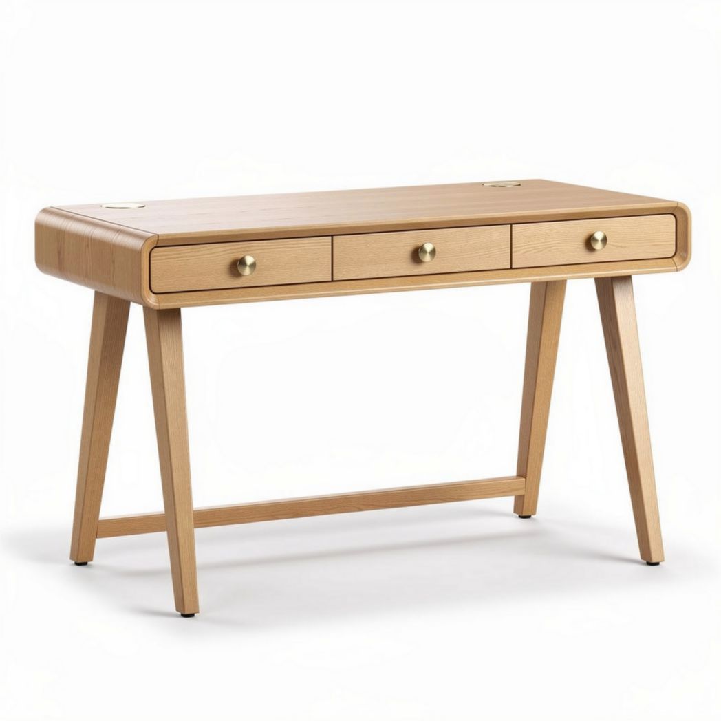 Wooden writing desk with three drawers natural finish 120 x 60 x 75cm