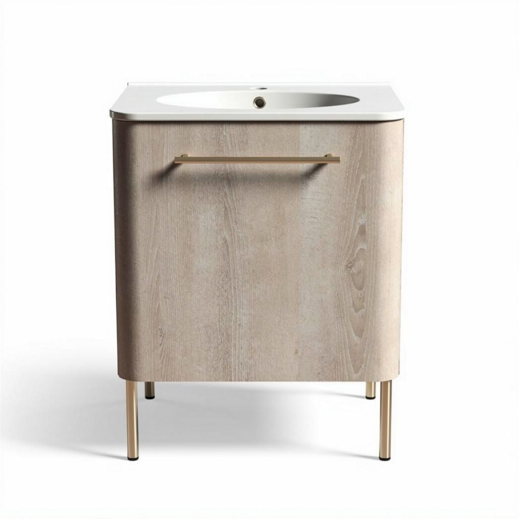 Wooden bathroom vanity cabinet with white ceramic sink 60 x 45 x 85cm