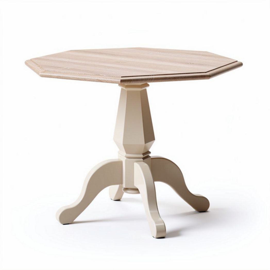 Octagonal wooden dining table in cream color 70 x 70 x 75cm